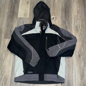 fleece lined black gray & white Free Country hooded coat size medium